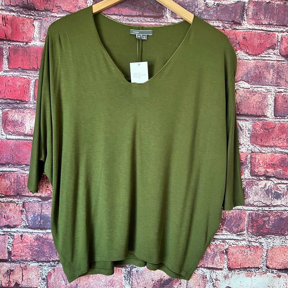 NWT Vince Olive Green V-Neck Dolman Sleeve Jersey Top